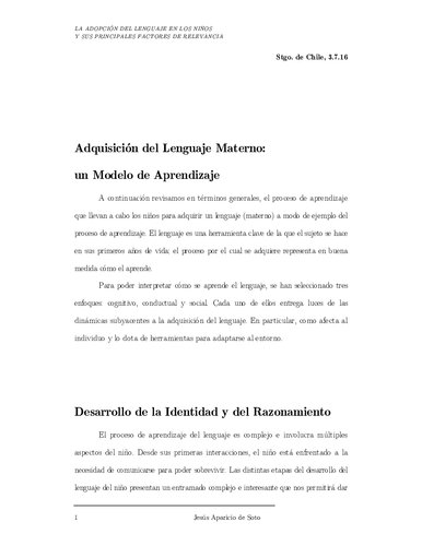 Adquisición del Lenguaje Materno: un Modelo de Aprendizaje