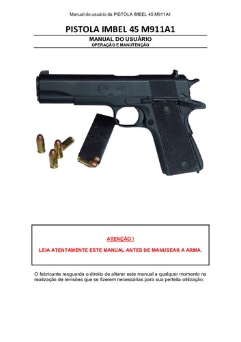 Manual do usuário da pistola IMBEL 45 M911A1 - operação e manutenção