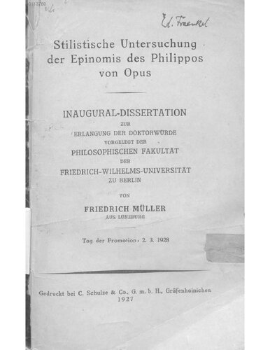 Stilistische Untersuchung der Epinomis des Philippos von Opus