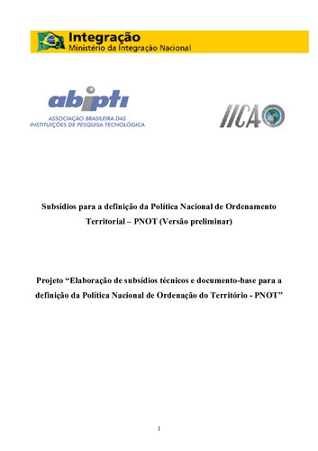 Subsídios para a definição da Política Nacional de Ordenação do Território – PNOT (Versão preliminar)