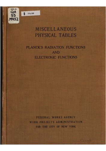 Miscellaneous physical tables. Planck's radiation functions and electronic functions