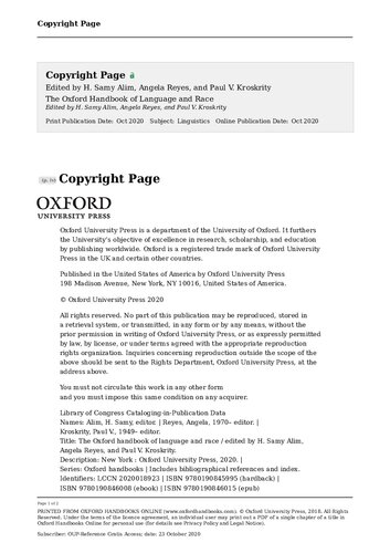 The Oxford Handbook of Language and Race