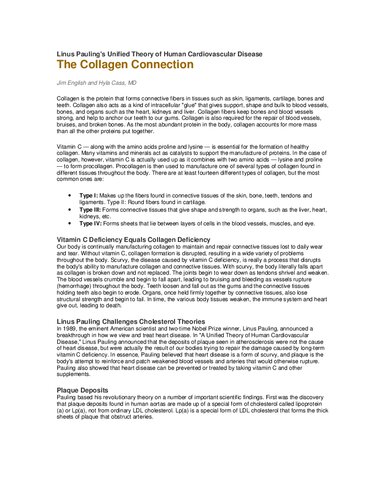 Linus Pauling Heart Protocol Therapy : Vitamin C, Lysine, Proline - Collagen Linus Pauling Unified Theory of Cardiovascular Disease