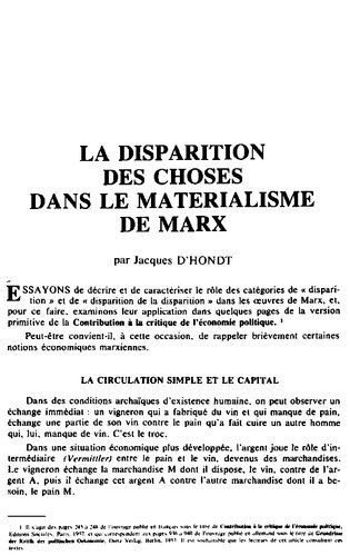 La disparition des choses dans le matérialisme de Marx