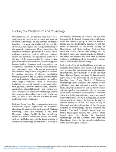 Prokaryotic metabolism and physiology