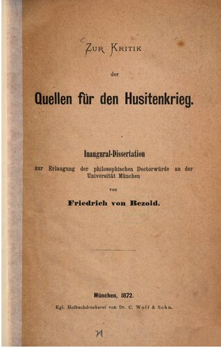 Zue Kritik der Quellen für den Husitenkrieg [Hussitenkrieg]