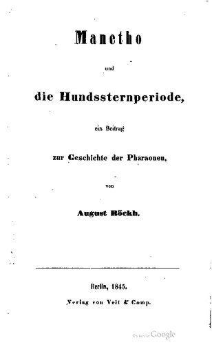 Manetho und die Hundssternperiode, ein Beitrag zur Geschichte der Pharaonen