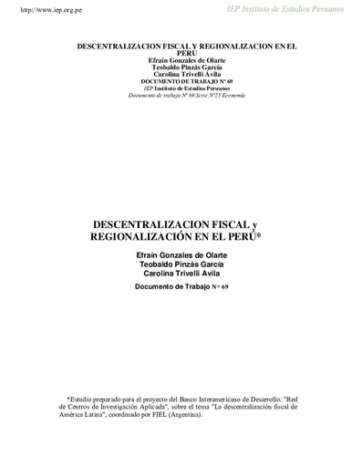 Descentralización fiscal y regionalización en el Perú