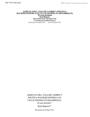 Agricultura, tasa de cambio y política macroeconómica en una economía en desarrollo: el caso peruano