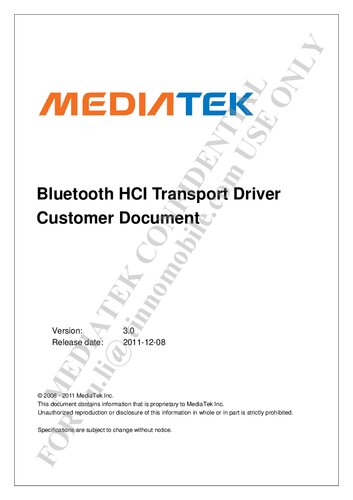 MT6620 Bluetooth HCI Transport Driver Customer Document