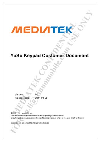 MT6573 YuSu Keypad Customer Document