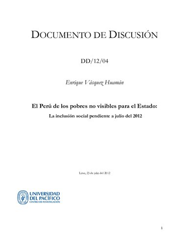 El Perú de los pobres no visibles para el Estado:  La inclusión social pendiente a julio del 2012