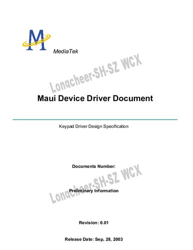 MAUI Device Driver Document. Keypad Driver Design Specification