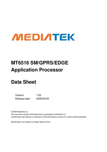 MT6516 SM/GPRS/EDGE Application Processor Datasheet