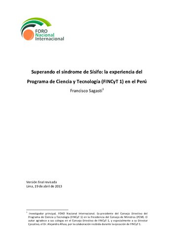 Superando el síndrome de Sísifo: la experiencia del Programa de Ciencia y Tecnología (FINCyT 1) en el Perú