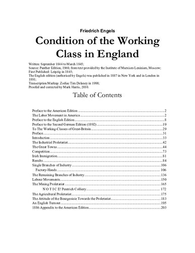 Condition of the working class in England