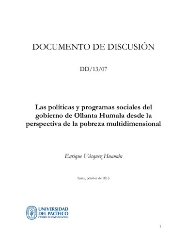 Las políticas y programas sociales del gobierno de Ollanta Humala desde la perspectiva de la pobreza multidimensional