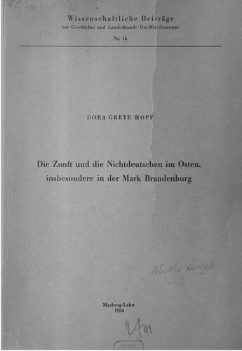 Die Zunft und die Nichtdeutschen im Osten, insbesondere in der Mark Brandenburg