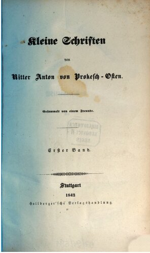 Kleine Schriften von Ritter von Prokesch-Osten / Militärisches I