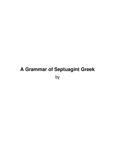 Grammar of Septuagint Greek