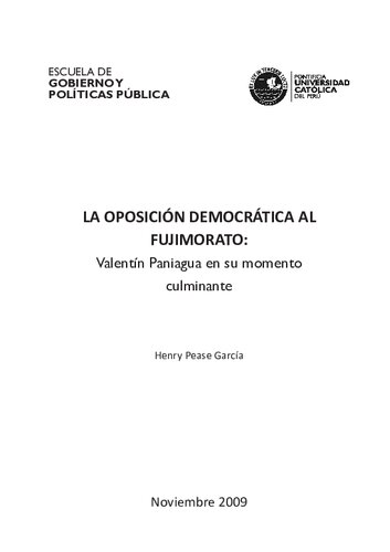 La oposición democrática al fujimorato: Valentín Paniagua en su momento culminante