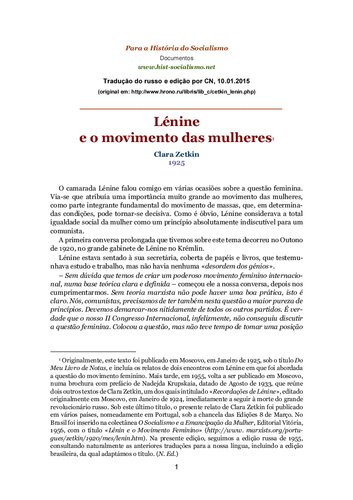 Lenine e o movimento das mulheres