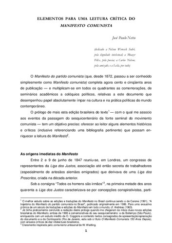 Elementos para uma leitura crítica do Manifesto Comunista