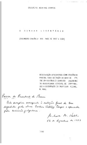 O sonhar libertário (movimento operário nos anos de 1917 a 1920)