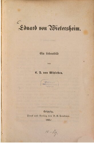 Eduard von Wietersheim : Ein Lebensbild