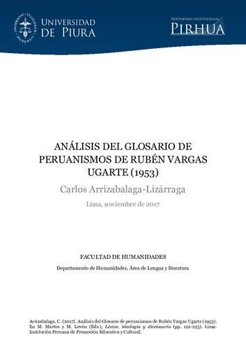 Análisis del Glosario de peruanismos de Rubén Vargas Ugarte (1953)