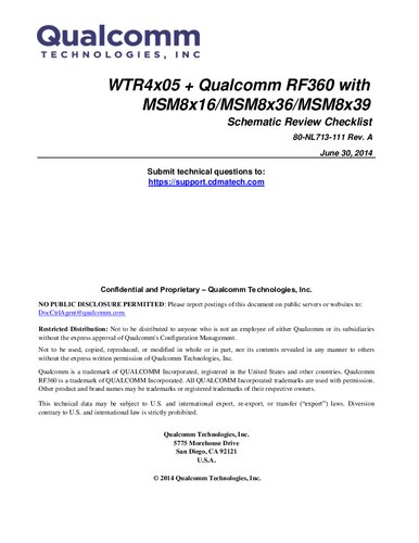 WTR4x05 + Qualcomm RF360 with MSM8x16/MSM8x36/MSM8x39 Schematic Review Checklist