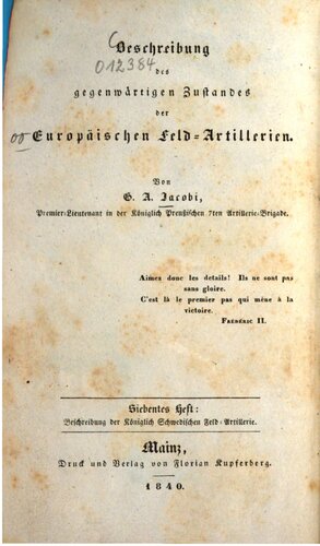 Beschreibung der Königlich Schwedischen Feld-Artillerie