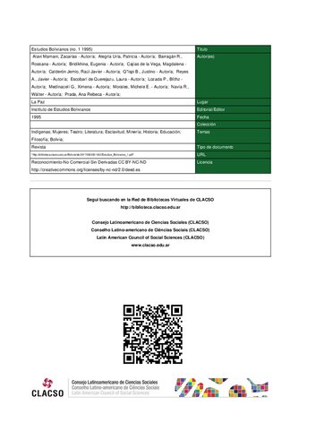 Estudios Bolivianos 1. Informe de investigación gestión 94