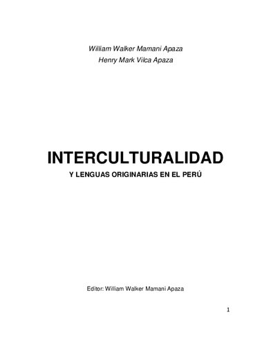 Interculturalidad y lenguas originarias en el Perú