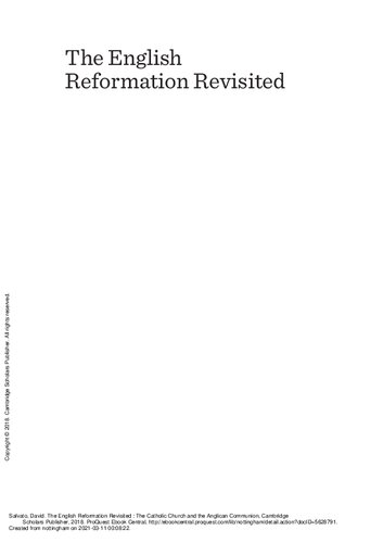 The English Reformation revisited : the Catholic Church and theAnglican Communion