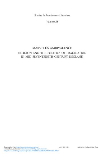 Marvell's Ambivalence: Religion and the Politics of Imagination in mid-seventeenth century England (Studies in Renaissance Literature)