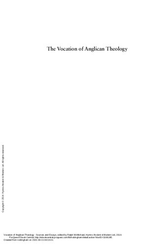 The Vocation of Anglican Theology: Sources and Essays