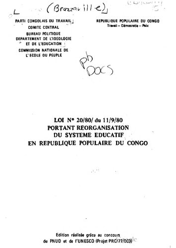 Loi Nº 20/80/ du 11/9/80 portant réorganisation du système éducatif en République populaire du Congo