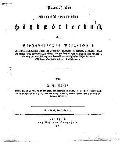 Pomologisches theoretisch-praktisches Handwörterbuch oder alphabetisches Verzeichnis aller nötigen Kenntnisse sowohl zur Obstkultur, ... und ihrer Classification etc.