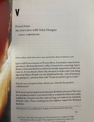 Tobe Hooper Interview with Tony Earnshaw (From Studies in the Horror Film: Salem's Lot)