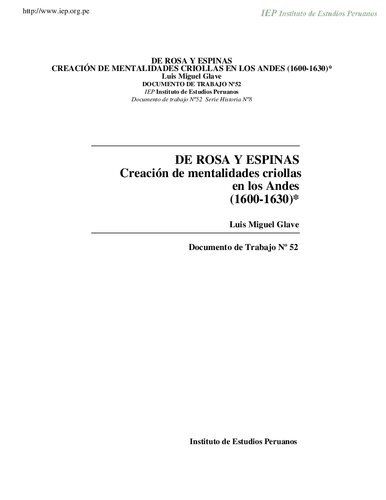 De Rosa y espinas: creación de mentalidades criollas en los Andes (1600-1630)