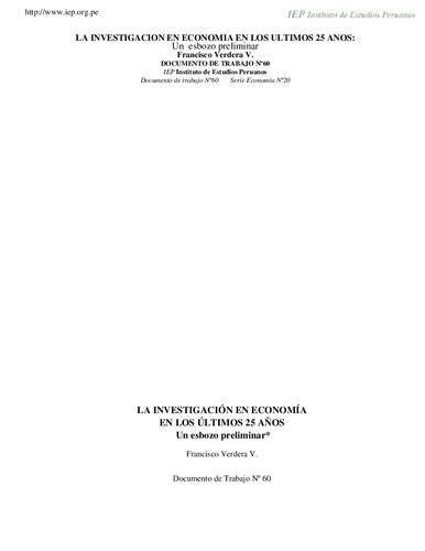 La investigación en economía en el Perú en los últimos 25 años. Un esbozo preliminar