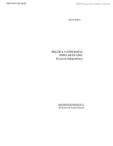 Política y conciencia popular en Lima. El caso de Independencia