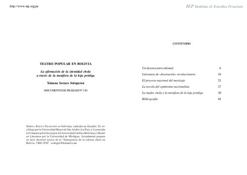 Teatro popular en Bolivia. La afirmación de la identidad chola a través de la metáfora de la hija pródiga