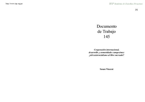 Cooperación internacional, desarrollo y comunidades campesinas: ¿del asistencialismo al libre mercado?