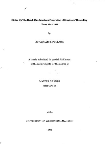 Strike Up The Band: The American Federation of Musicians' Recording Bans, 1942-1948