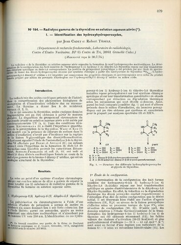 [en] γ-irradiation of thymidine in aerated aqueous solution. I. Identification of the hydroxyhydroperoxides. [fr] Radiolyse gamma de la thymidine en solution aqueuse aérée. I. Identification des hydroxyhydroperoxydes