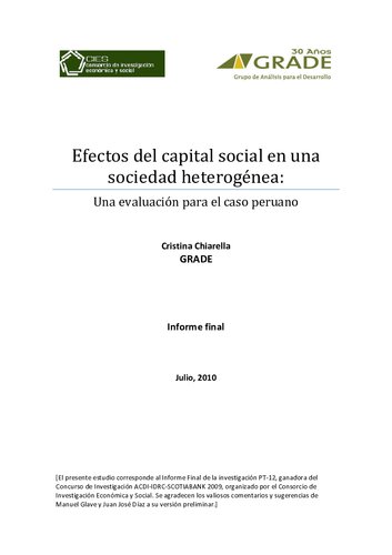 Efectos del capital social en una sociedad heterogénea: Una evaluación para el caso peruano