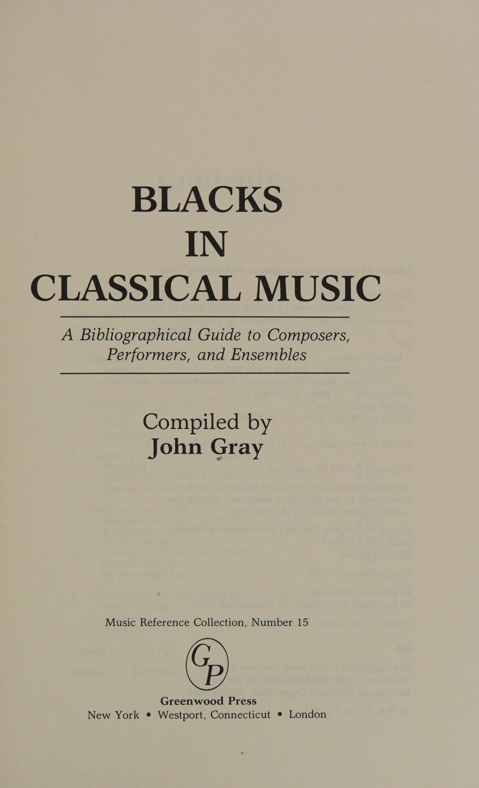 Blacks in Classical Music: A Bibliographical Guide to Composers, Performers, and Ensembles