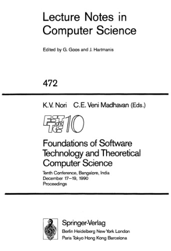 Foundations of Software Technology and Theoretical Computer Science: Tenth Conference, Bangalore, India December 17–19, 1990 Proceedings